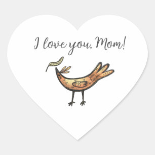 Pegatina En Forma De Corazón Amo mi mamá, un pájaro elegante