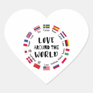 Pegatina En Forma De Corazón Amor alrededor de los idiomas del mundo