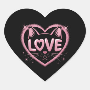Pegatina En Forma De Corazón Amor de Gato Brillante