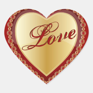 Pegatina En Forma De Corazón Amor Elegante Corazón de Joyería Dorado Rojo Brill