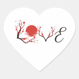 Pegatina En Forma De Corazón Amor Japonés Artístico Sakura