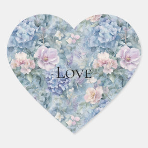 Pegatina En Forma De Corazón Amor romántico morado floral rosado