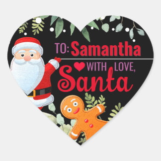 Pegatina En Forma De Corazón Amor, Santa Gingerbread Navidad Personalizada Negr
