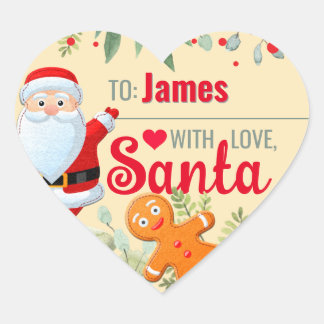 Pegatina En Forma De Corazón "Amor, Santa" Navidades Personalizados de Gingerbr