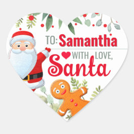 Pegatina En Forma De Corazón "Amor, Santa" Pan de Jengibre Regalo de Navidad Pe
