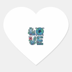 Pegatina En Forma De Corazón Amor Tortuga Marina Tierra Tropical