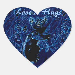 Pegatina En Forma De Corazón Amor y abrazos en los árboles azules de Koala