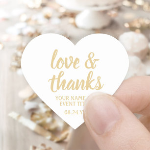 Pegatina En Forma De Corazón Amor y Gracias Blanco y Dorado Simple Elegante Scr
