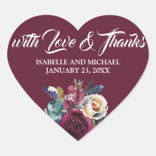 Pegatina En Forma De Corazón Amor y gracias Borgoña, Boda blanco