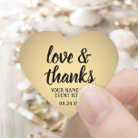 Pegatina En Forma De Corazón Amor y gracias Relieve metalizado Black & Gold Fau<br><div class="desc">Añade un toque personalizado a los favores de la fiesta y gracias notas con personalizados "amor y agradecimiento" pegatinas/sellos para sobres en forma de corazón. Toda la redacción de esta plantilla es sencilla para el personalizar en cualquier ocasión, como boda, ducha de novia, graduación, fiesta de cumpleaños, aniversario o jubilación....</div>