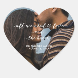 Pegatina En Forma De Corazón Amor y la foto de la playa Gracias por Favor