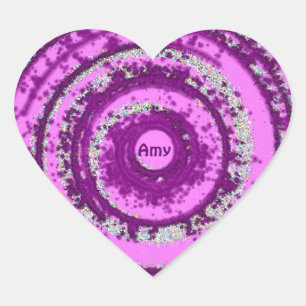 Pegatina En Forma De Corazón AMY ~ Patrón púrpura y plateado ~ Personalizado