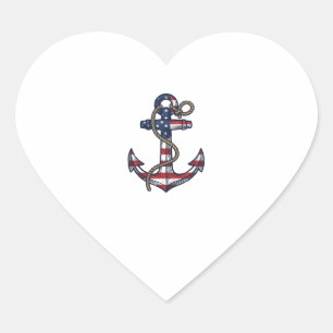 Pegatina En Forma De Corazón Ancla Patriótica Diseño Vector Vintage_1