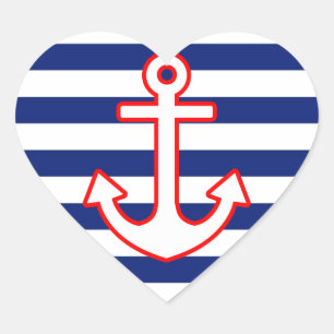 Pegatina En Forma De Corazón Anclaje de estilo nautico en decoración de rayas