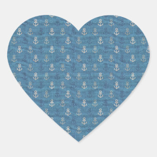 Pegatina En Forma De Corazón Anclas de línea en azul
