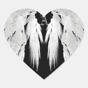 Pegatina En Forma De Corazón ANGEL ALAS Pies Tocadas Gris Personalizado Monogra