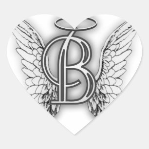 Pegatina En Forma De Corazón Ángel Alphabet B Halo Inicial Latter Wings