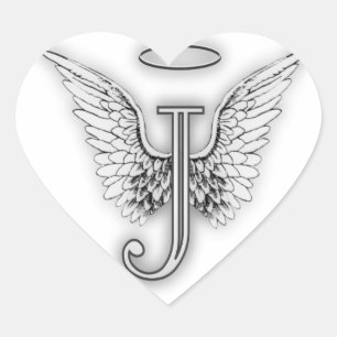 Pegatina En Forma De Corazón Angel Alphabet J Letra Inicial Wings Halo