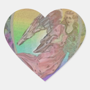 Pegatina En Forma De Corazón Ángel arcoiris con corazón