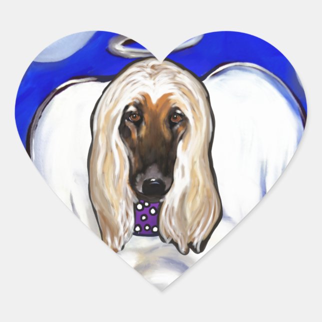 Pegatina En Forma De Corazón Angel de Hound Afgano (Anverso)