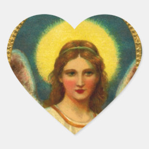 Pegatina En Forma De Corazón Ángel de la oración vintage rojo amarillo