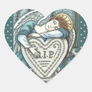 PEGATINA EN FORMA DE CORAZÓN ANGEL GUARDIANO AMABLE, LUTO DE CEMETERY ART RIP