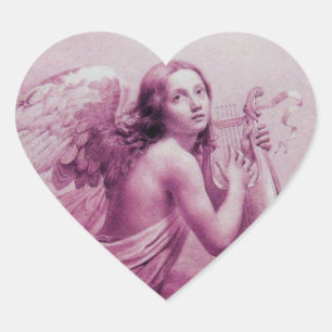 Pegatina En Forma De Corazón ANGEL JUGANDO LYRA SOBRE LAS NUBES, corazón