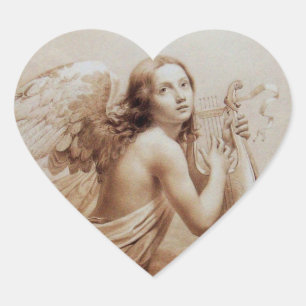 Pegatina En Forma De Corazón ANGEL JUGANDO LYRA SOBRE LAS NUBES, corazón