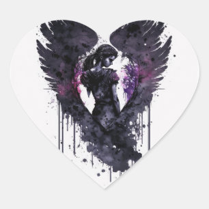 Pegatina En Forma De Corazón Ángel Oscuro Valentine Con Alas Oscuras Inky