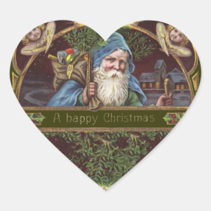 Pegatina En Forma De Corazón Ángeles de Santa Victorianos Azul Navidad Arte Ant