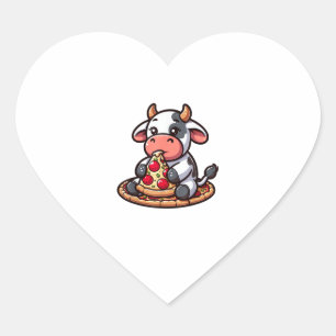 Pegatina En Forma De Corazón Animales de vaca comiendo pizza marigherita comida