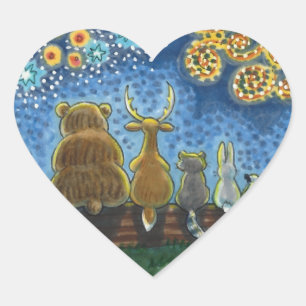 PEGATINA EN FORMA DE CORAZÓN ANIMALES DE VIDA SALVAJE 4 DE JULIO DE FUEGOS ARTI