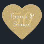 Pegatina En Forma De Corazón Aniversario de bodas de oro con confeti de polvo d<br><div class="desc">PEGATINAS DE CONFETI DE POLVO DORADO PARA ANIVERSARIO DE BODAS Nº 50. Personalizadas con sus nombres y fechas sobre un delicado "50" (o inicial del monograma) en un delicado fondo de confeti de polvo dorado. Utilice para celebraciones de aniversario,  reuniones familiares o más. Diseñado por Pure Piglet© en www.zazzle.com/purepiglet*.</div>