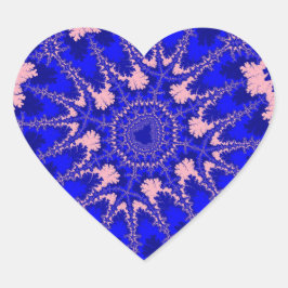 Pegatina En Forma De Corazón Aniversario fractal azul y rosa claro