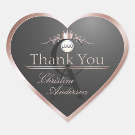 Pegatina En Forma De Corazón Anthracite Rose Gold Frame Logo Monogram Thank You