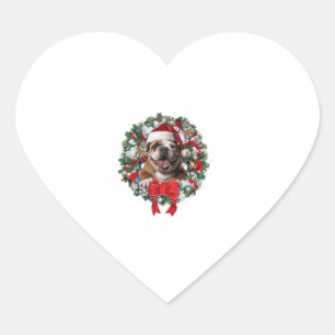 Pegatina En Forma De Corazón Antiguos Navidades de Bulldog ingleses Wreath Deco