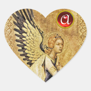 Pegatina En Forma De Corazón ANUNCIACIÓN ANGEL Corazón Rojo Ruby Monograma