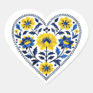 Pegatina En Forma De Corazón Apoya a Ucrania pintura tradicional petrykivka