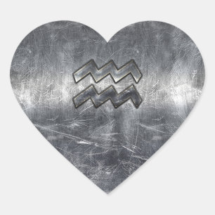 Pegatina En Forma De Corazón Aquarius Zodiac estilo de acero plateado perturbad