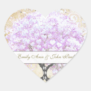 Pegatina En Forma De Corazón Árbol de lavanda de hoja de corazón boda de pájaro