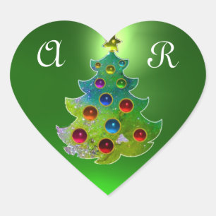 PEGATINA EN FORMA DE CORAZÓN ÁRBOL DE NAVIDAD COLORIDO EN DESTELLOS VERDES Y DE