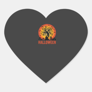 Pegatina En Forma De Corazón Árbol Embrujado de Halloween Bruja y Gatos Negros