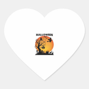 Pegatina En Forma De Corazón Árbol espeluznante de Halloween Bruja voladora Lun