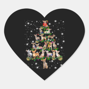 Pegatina En Forma De Corazón Árbol navideño Chihuahua cubierto de linterna