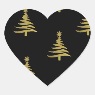 Pegatina En Forma De Corazón Árboles de Navidad dorados sobre negro