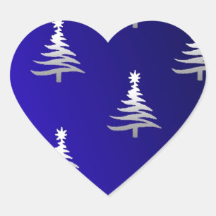 Pegatina En Forma De Corazón Árboles de Navidad Plateados sobre Azul Cobalto