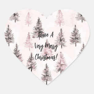 Pegatina En Forma De Corazón Árboles de Navidad rosados