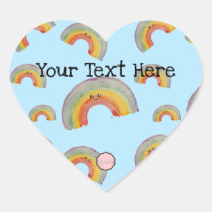 Pegatina En Forma De Corazón Arcoíris Acuarela Kawaii Personalizable