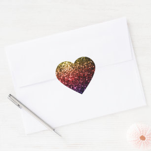 Pegatina En Forma De Corazón Arcoíris amarillo rojo púrpura brillo falso destel
