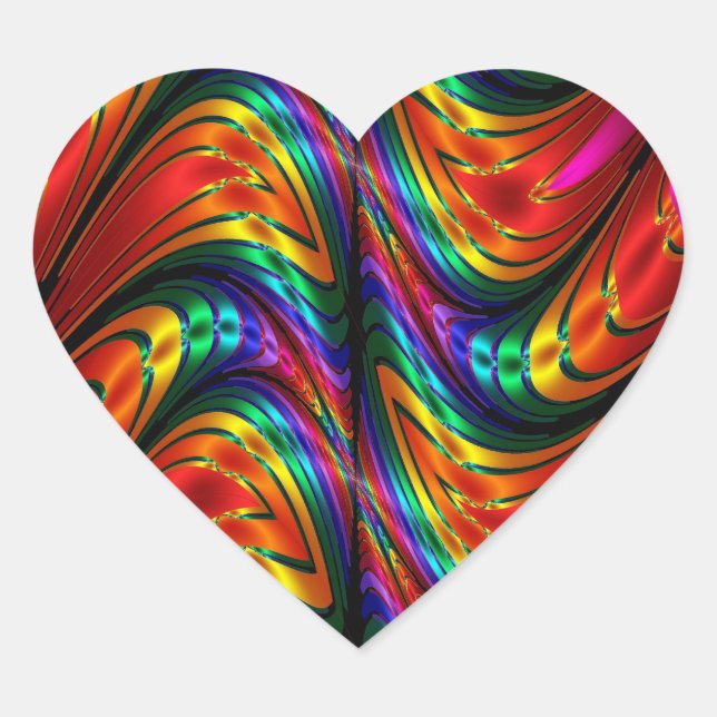 Pegatina En Forma De Corazón Arcoiris de seda fractal (Anverso)